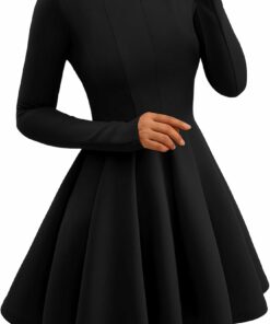 Black High Waist Pleated Dress RO42