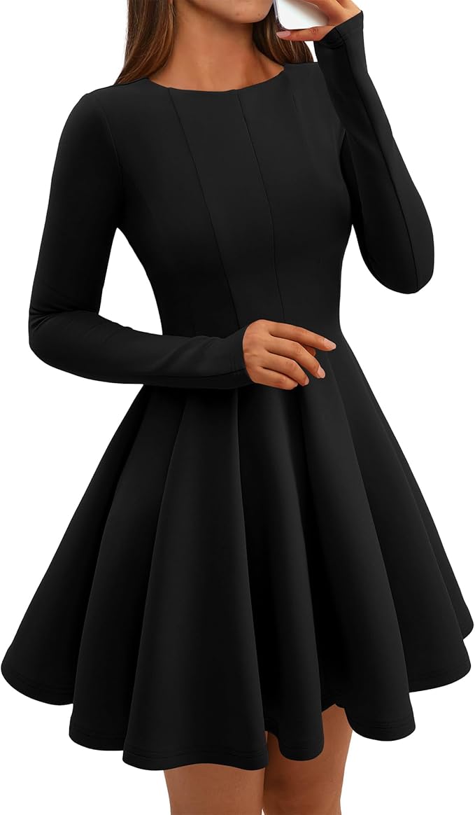 Black High Waist Pleated Dress RO42