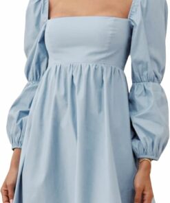 Blue Long Puff Sleeve A-Line Dress RO29