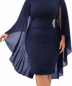 Dark Blue Chiffon Cape Dress RO17