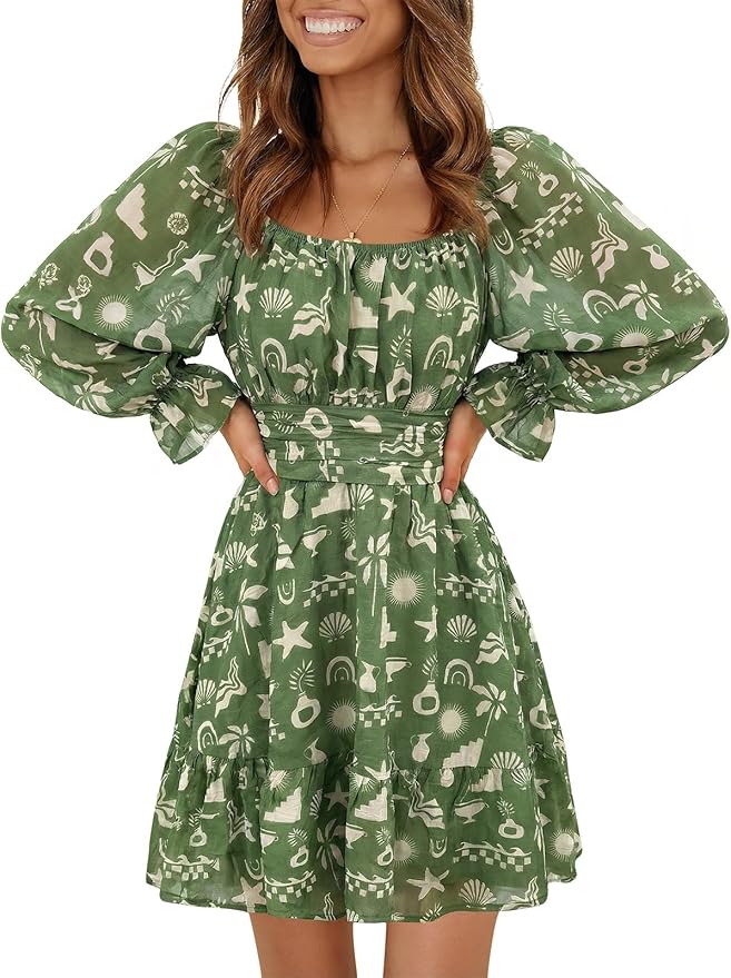 Green Printed Summer Dress RO25