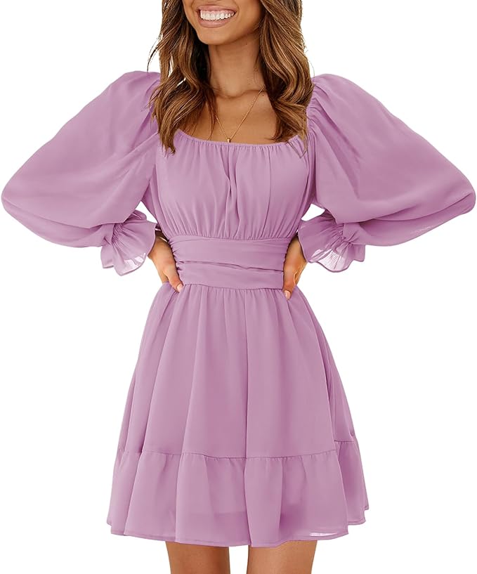 Light Purple Elastic Waist Dress RO22