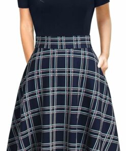 Navy Plaid Elegant Dress RO8