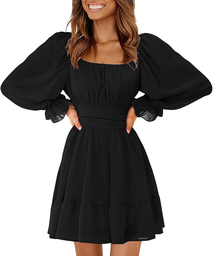 Square Neck Elastic Waist Dress RO23