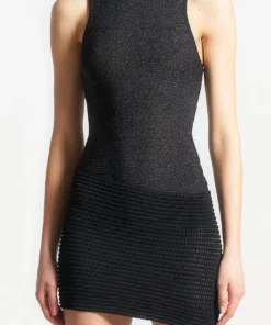 Black Asymmetric Knit Mini Dress RO64