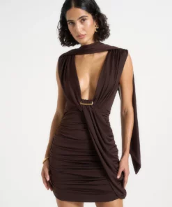 Brown Sexy Mini Dress With Scarf RO70