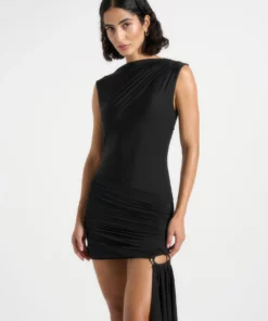 Cap Sleeve Ring Detail Drape Mini Dress RO63