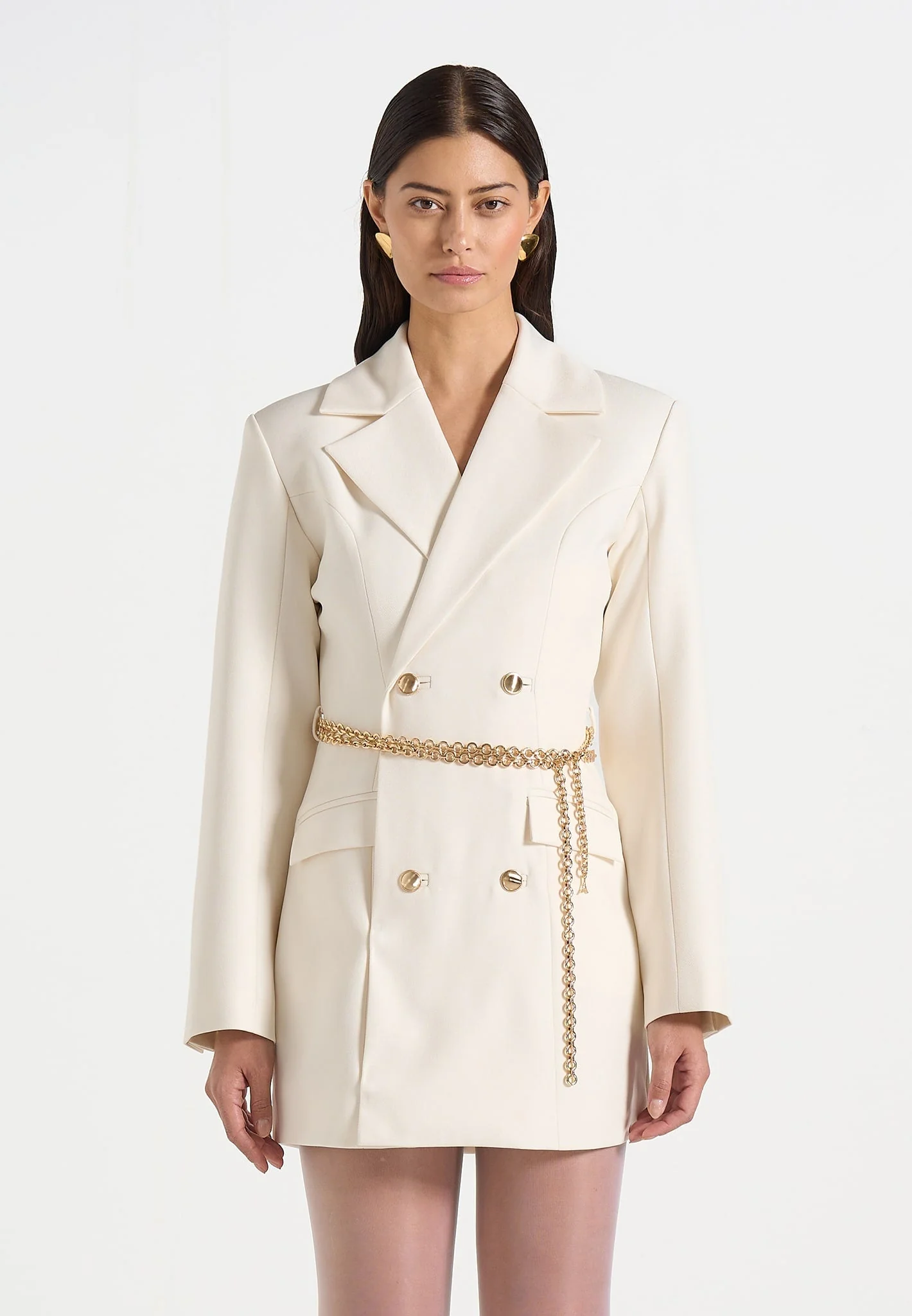 Casual Double Breasted Blazer Dress With Chain RO86