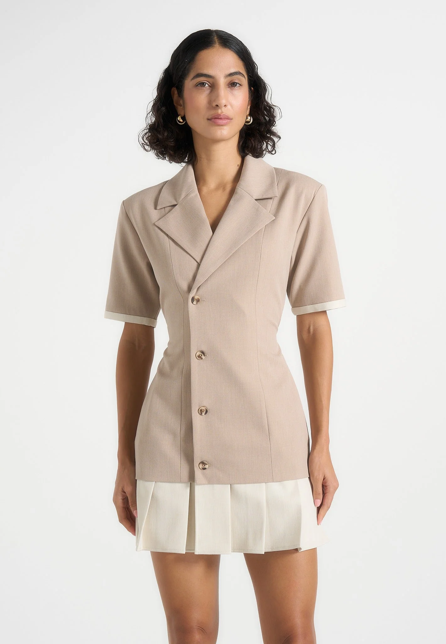 Casual Tailored Cinch Waist Pleated Blazer Dress RO80