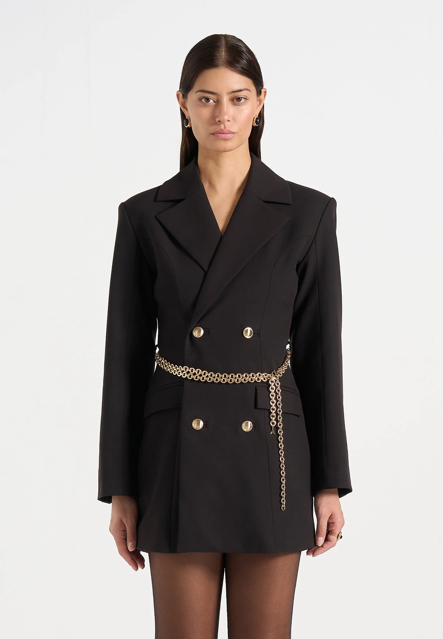 Double Breasted Blazer Dress With Chain RO87