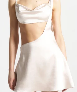 Pearl Satin Bralette Fluted Mini Dress RO81