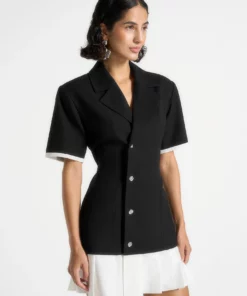 Tailored Cinch Waist Pleated Blazer Dress RO79