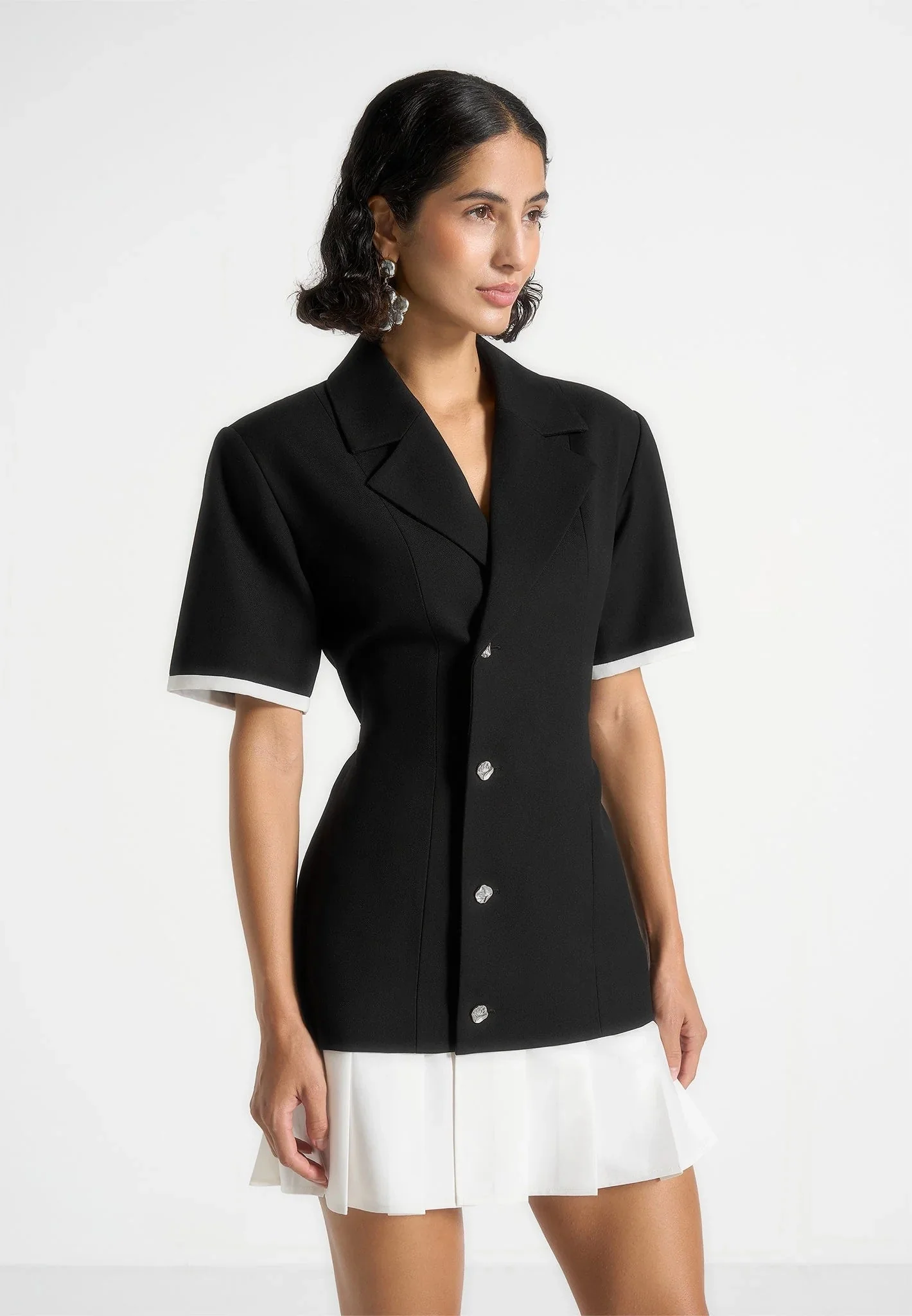 Tailored Cinch Waist Pleated Blazer Dress RO79