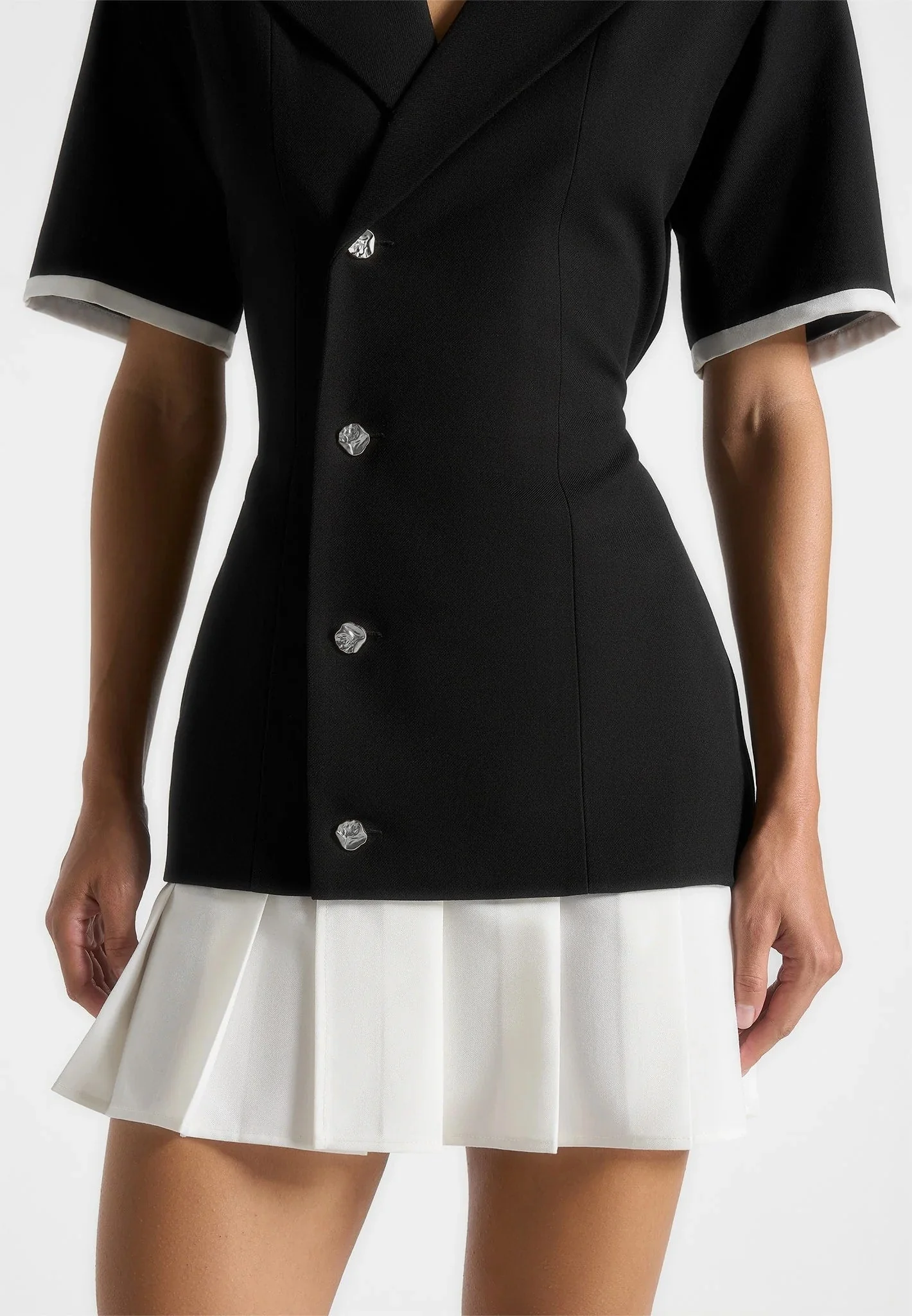 Tailored Cinch Waist Pleated Blazer Dress RO79 - Image 2