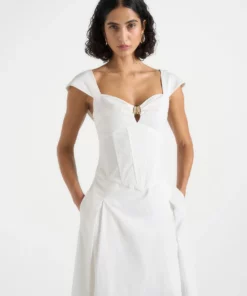 White Corset Cotton Midi Dress RO83