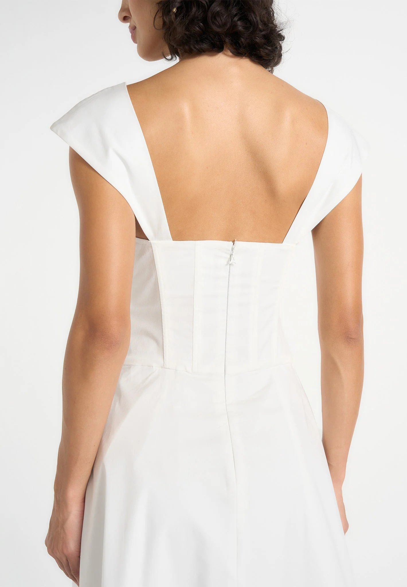 White Corset Cotton Midi Dress RO83 - Image 2