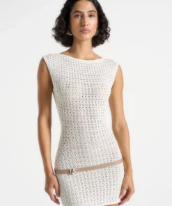 White Pointelle Mini Dress With Belt RO76