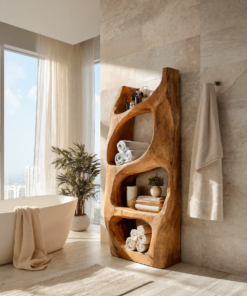 Handcrafted Sculptural Bathroom Shelf For Towels Or Spa Storage