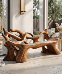 Farmhouse Wooden Bench For Weather Resistant Patio Decor