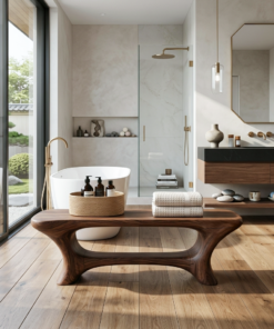 Modern Organic Bathroom Seat With Center Shelf For Bathroom