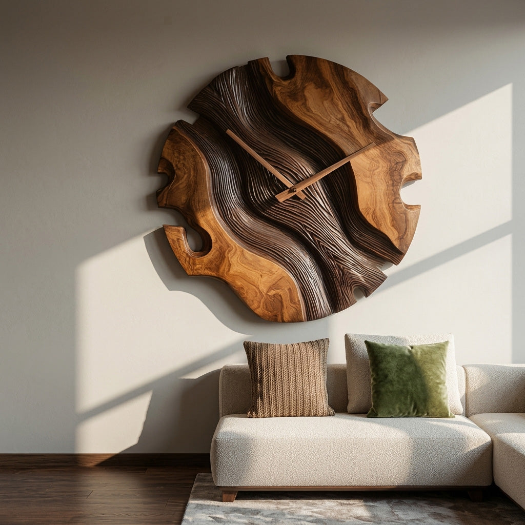 Elegant Sculptural Wooden Wall Clock For Living Room - Image 6
