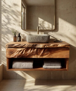 Modern Organic Floating Wooden Bathroom Vanity For Bathroom