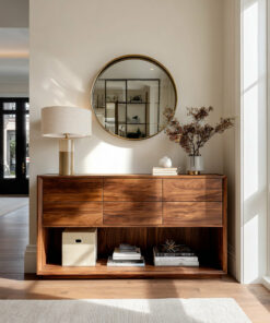Minimal Wood Console Table With Multi Drawer For Entry Space