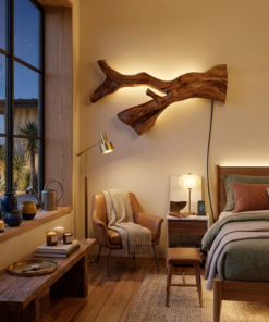 Rustic Natural Wood Wall Sconce For Hallway