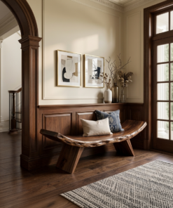 Rustic Live Edge Bench With Organic Curves For Entryway