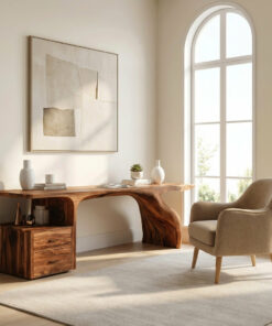 Organic Live Edge Wood Desk With Storage Drawers For Workspace
