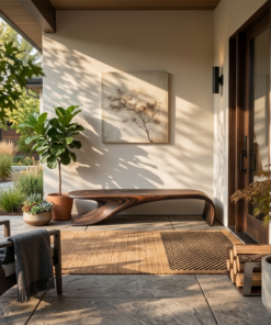 Modern Sculptural Bench With Flowing Curves For Living Room