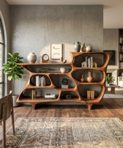 Contemporary Organic Bookshelf With Open Shelves For Living Room Or Office