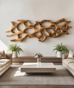 Organic Wall Art Sculpture With Abstract Carving For Living Room