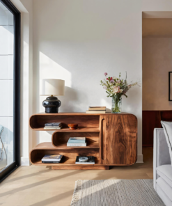 Modern Sideboard With Rounded Corners And Shelves For Living Room