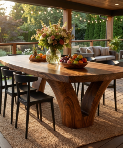 Modern Wooden Dining Table With Unique Base For Kitchen