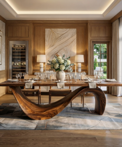 Modern Wooden Dining Table With Curved Base For Dining Area