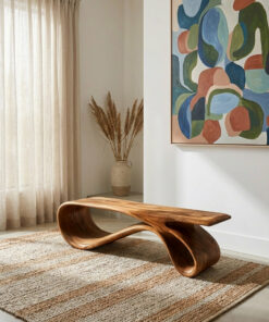 Curved Natural Wood Bench For Contemporary Living Room Decor
