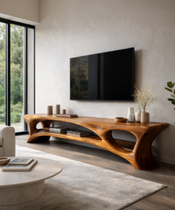 Organic Wood TV Stand With Open Shelf For Living Space