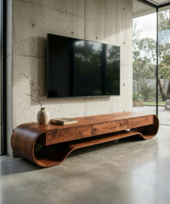 Sculpted Curved Media Console With Storage For Living Room