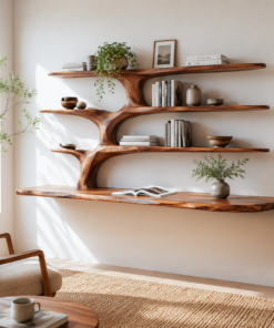 Wooden Wall Mounted Desk With Multi Shelves For Study Room