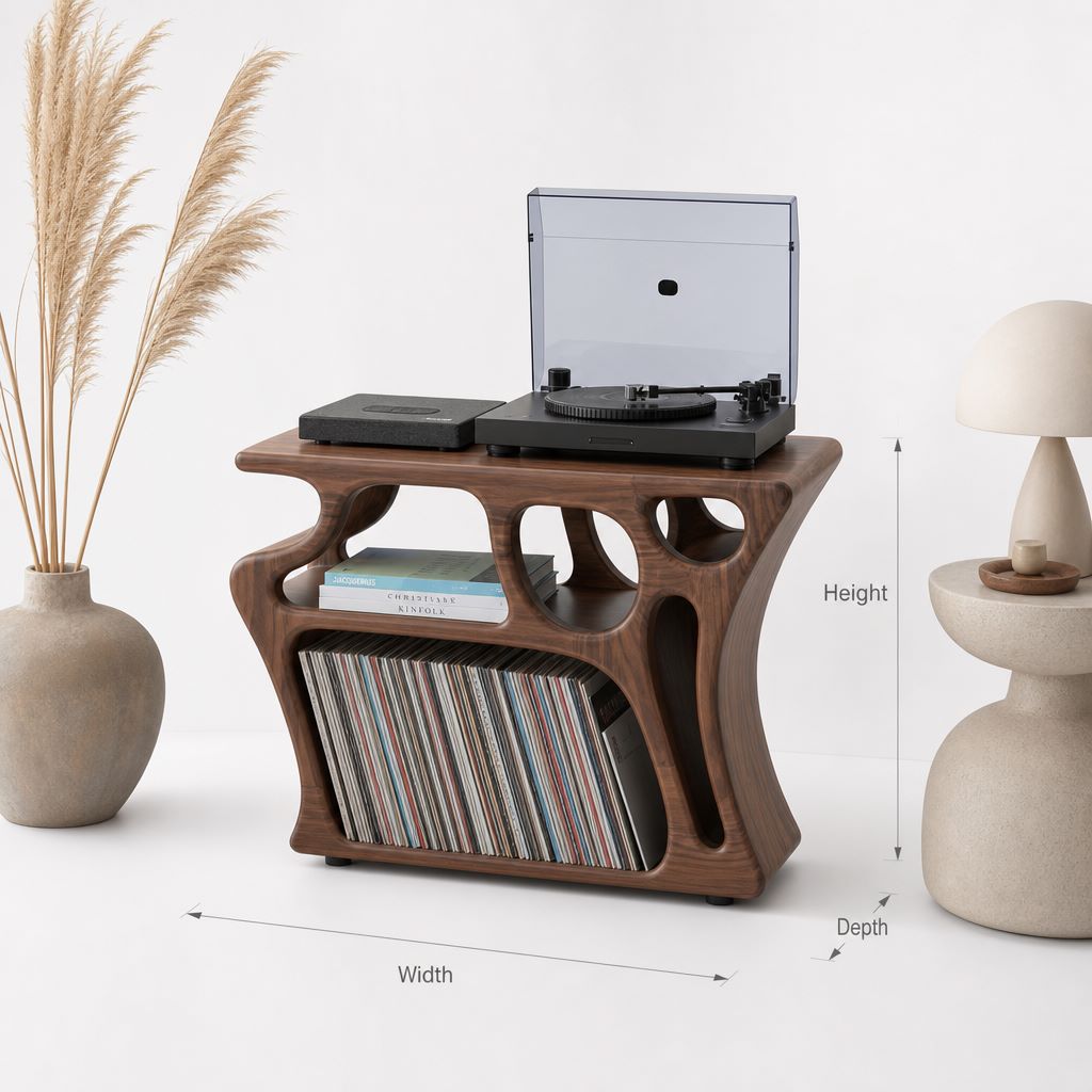 Sculptural Solid Wood Vinyl Record Cabinet - Image 2