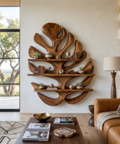 Wood Monstera Leaf Bookshelf For Modern Minimalist Home