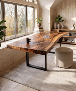 Mid Century Rustic Wooden Live Edge Desk For Home Office