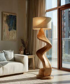 Modern Natural Wood Sculptural Floor Lamp For Living Room Decor