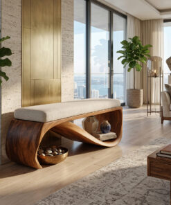 Mid Century Wooden Bench For End-of-Bed Placement