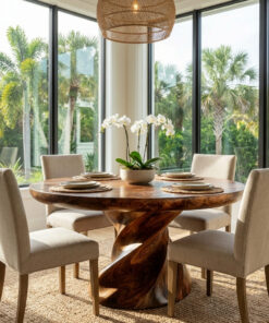 Contemporary Round Dining Table With Twisted Base For Dining Room