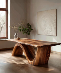 Contemporary Curved Base Wood Dining Table For Dining Area