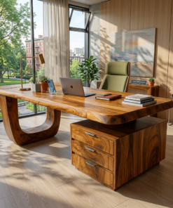 Minimalist Wooden Desk With Drawers For Home Workspace