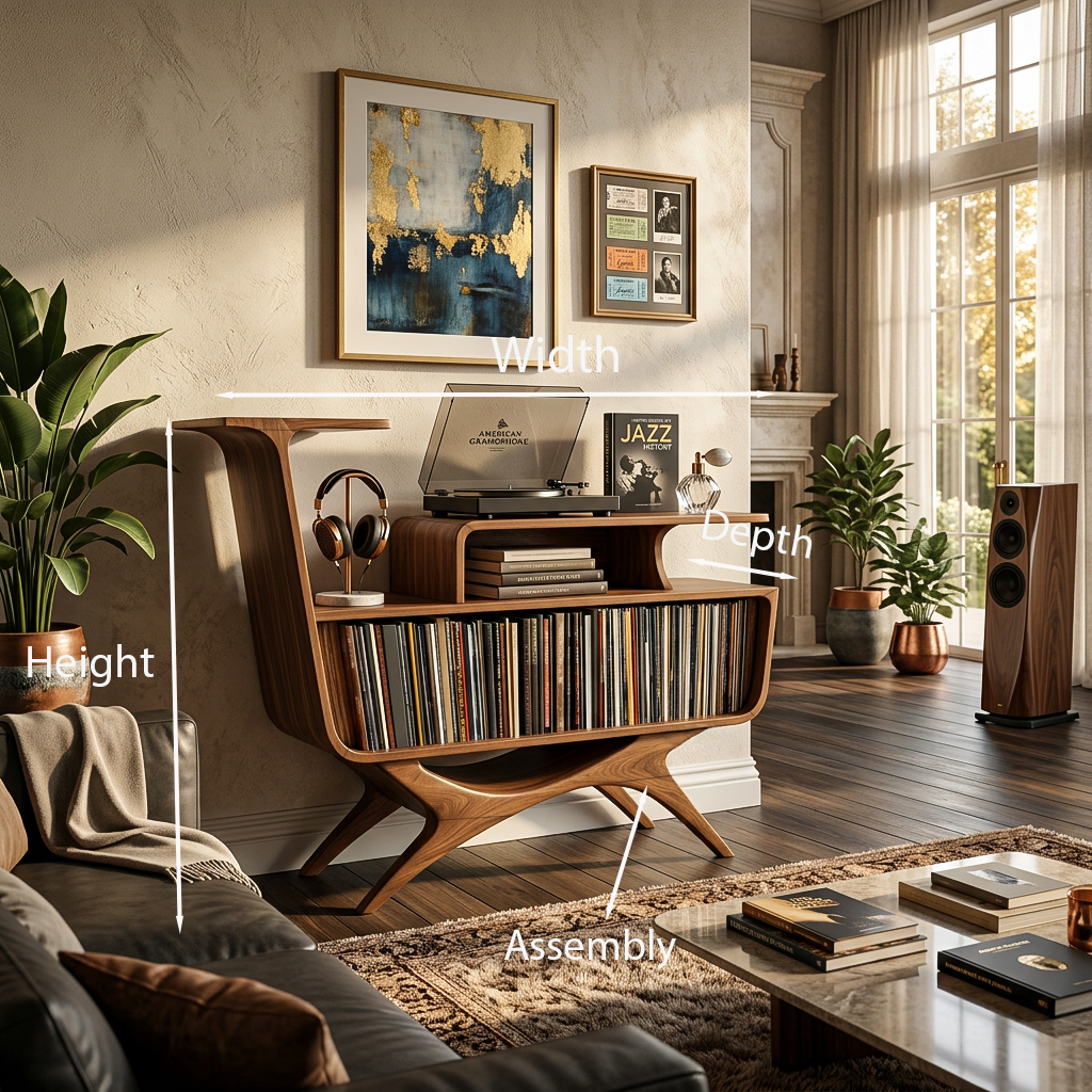 Modern Wooden Record Player Stand With Open Frame For Living - Image 8