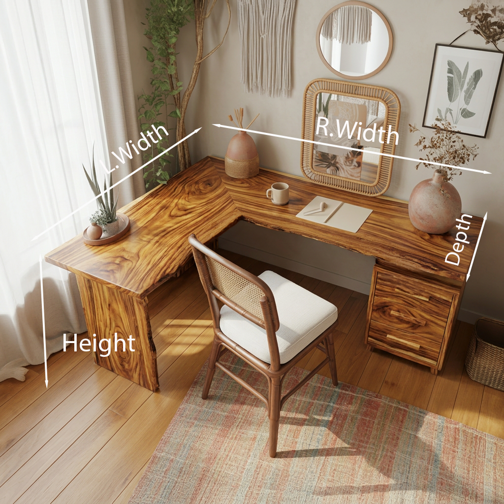 Modern L Shaped Wood Desk With Drawers For Home Office Or Vanity - Image 8